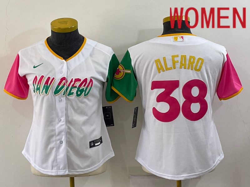 Women San Diego Padres #38 Alfaro White City Edition Nike 2022 MLB Jerseys->women mlb jersey->Women Jersey